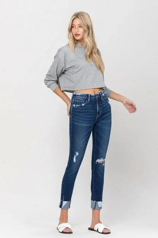 High Rise Distressed Clean Cut Crop Skinny - Sleekdenim.com