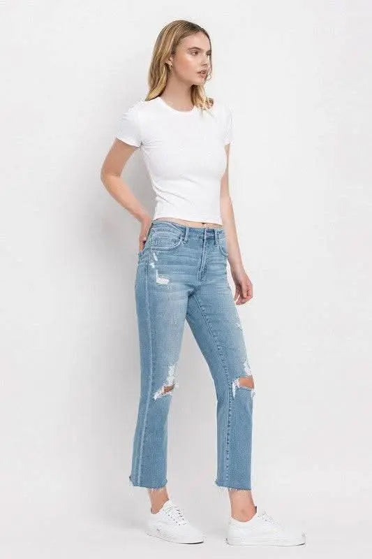 High Rise Distressed Cropped Straight Jeans - Sleekdenim.com