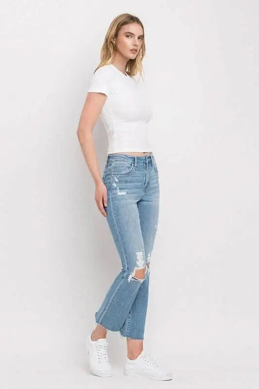 High Rise Distressed Cropped Straight Jeans - Sleekdenim.com