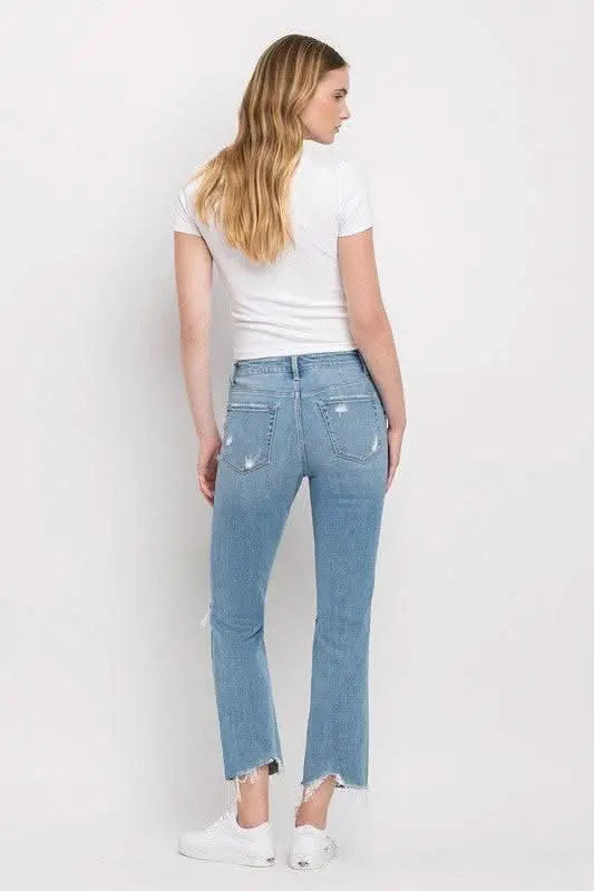 High Rise Distressed Cropped Straight Jeans - Sleekdenim.com