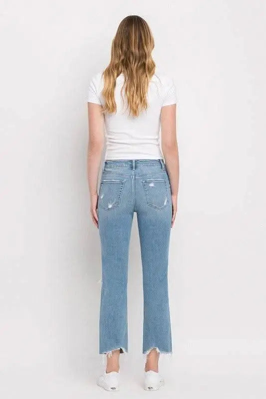 High Rise Distressed Cropped Straight Jeans - Sleekdenim.com