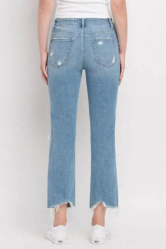 High Rise Distressed Cropped Straight Jeans - Sleekdenim.com