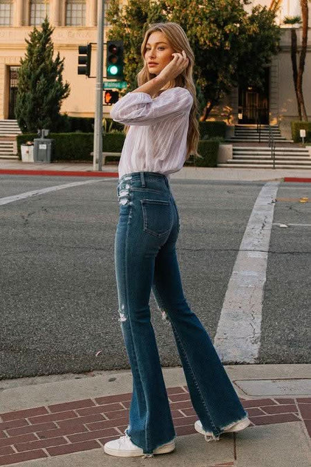 High Rise Distressed Raw hem Flare - Sleekdenim.com