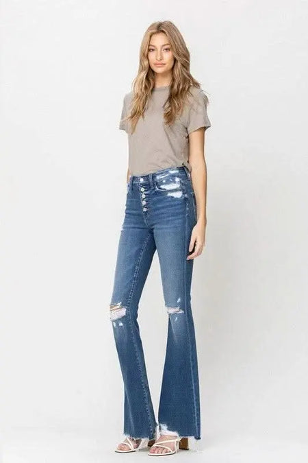 High Rise Distressed Raw hem Flare - Sleekdenim.com