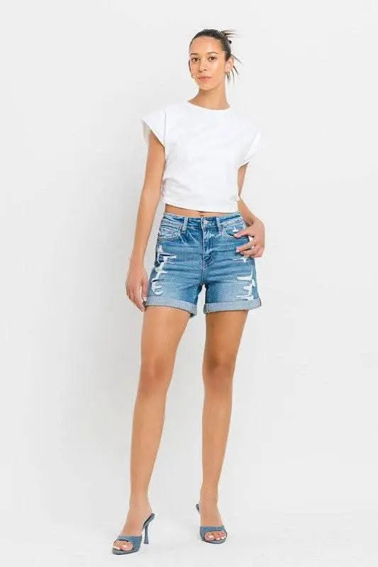 High Rise Double Cuff Shorts - Sleekdenim.com