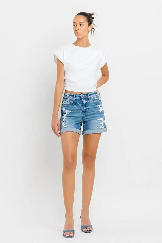 High Rise Double Cuff Shorts - Sleekdenim.com