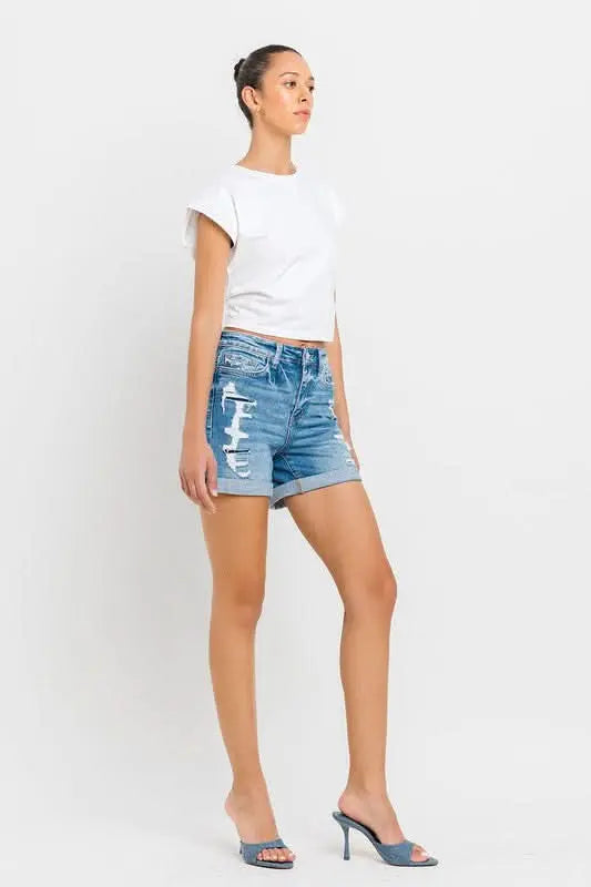 High Rise Double Cuff Shorts - Sleekdenim.com