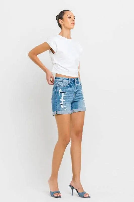 High Rise Double Cuff Shorts - Sleekdenim.com