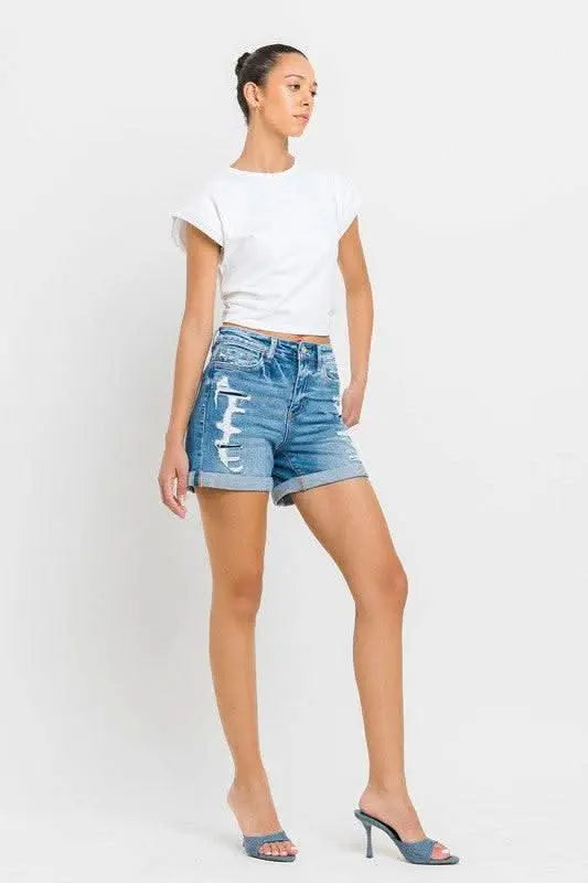 High Rise Double Cuff Shorts - Sleekdenim.com