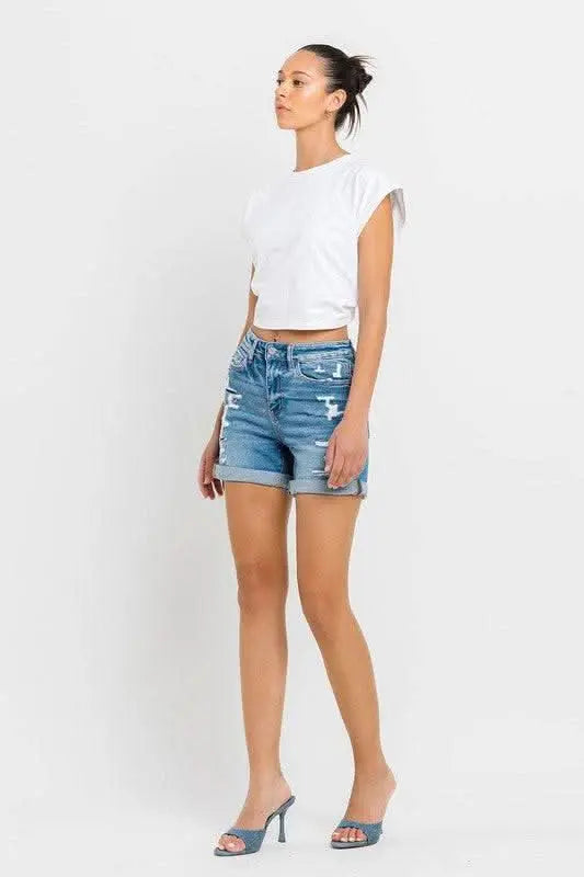 High Rise Double Cuff Shorts - Sleekdenim.com