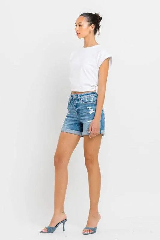 High Rise Double Cuff Shorts - Sleekdenim.com