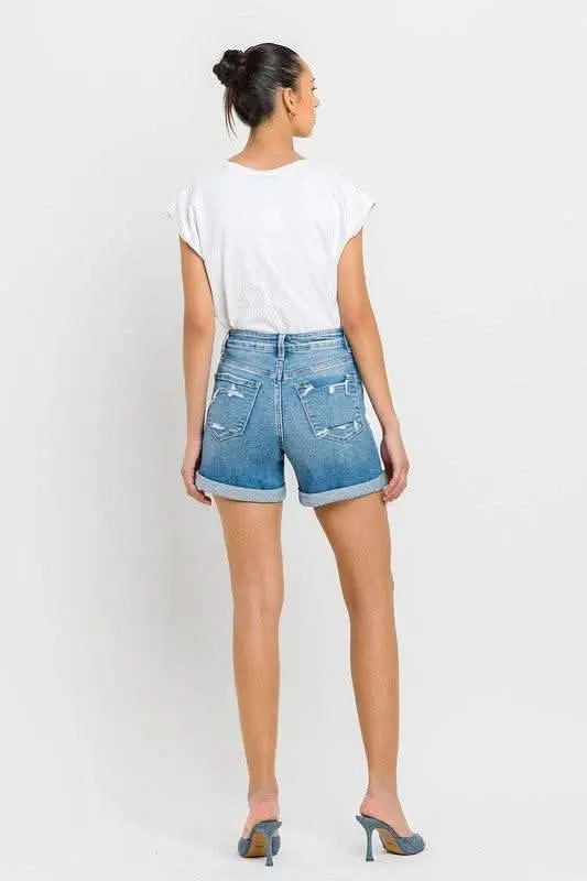 High Rise Double Cuff Shorts - Sleekdenim.com