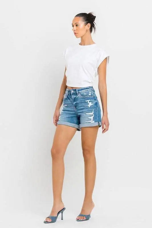 High Rise Double Cuff Shorts - Sleekdenim.com