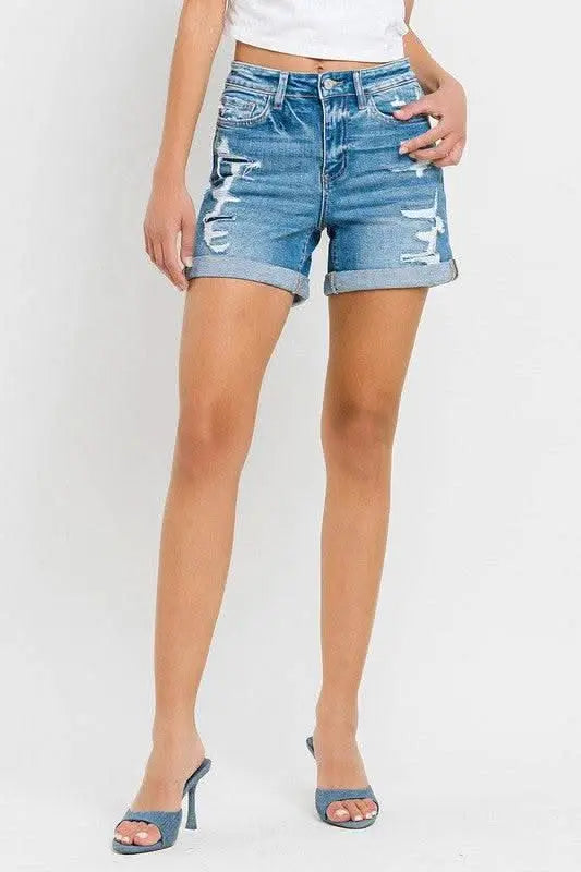 High Rise Double Cuff Shorts - Sleekdenim.com