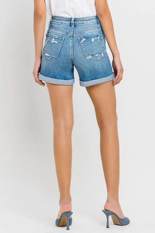 High Rise Double Cuff Shorts - Sleekdenim.com