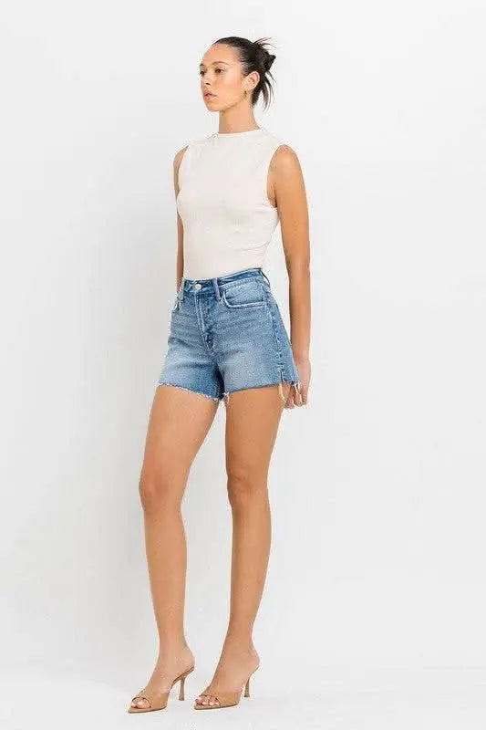 High Rise Side Slit A Line Shorts - Sleekdenim.com