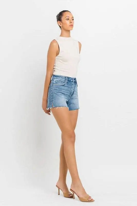 High Rise Side Slit A Line Shorts - Sleekdenim.com