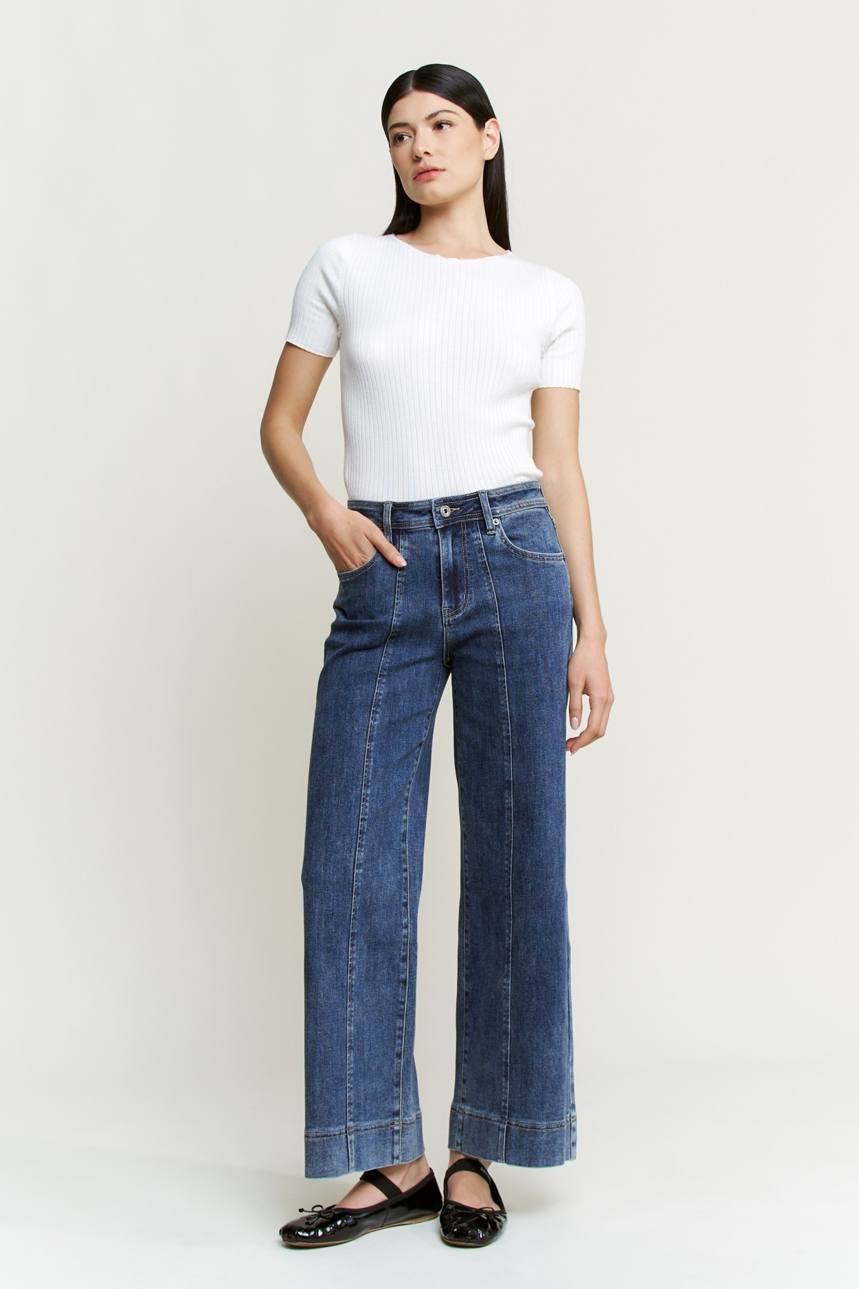 Mica Denim High Rise Front Seam Wide Leg - Sleekdenim.com