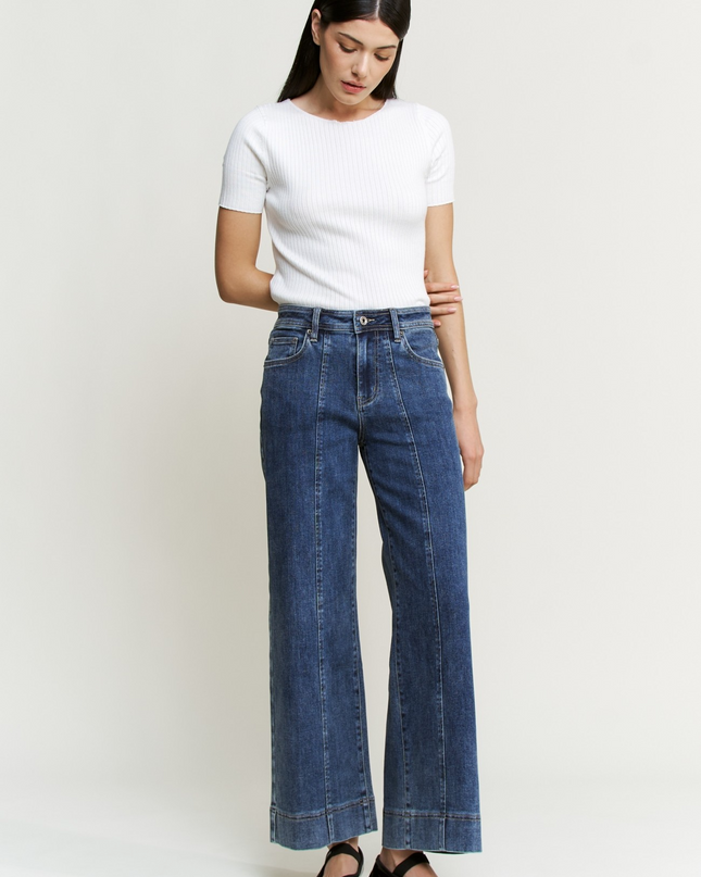 Mica Denim High Rise Front Seam Wide Leg - Sleekdenim.com