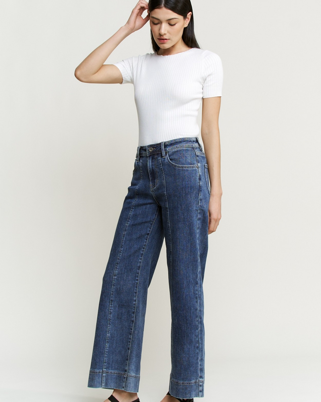 Mica Denim High Rise Front Seam Wide Leg - Sleekdenim.com