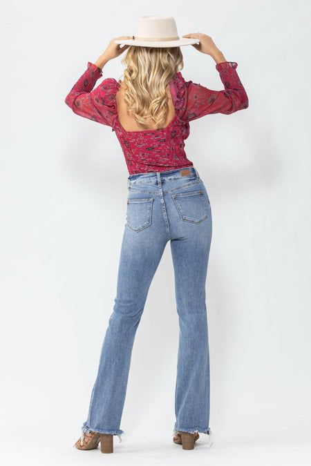 Judy Blue High Waist Double Button Bootcut Jeans | Sleekdenim.com