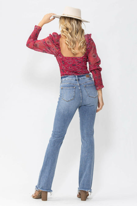 Judy Blue High Waist Double Button Bootcut Jeans | Sleekdenim.com