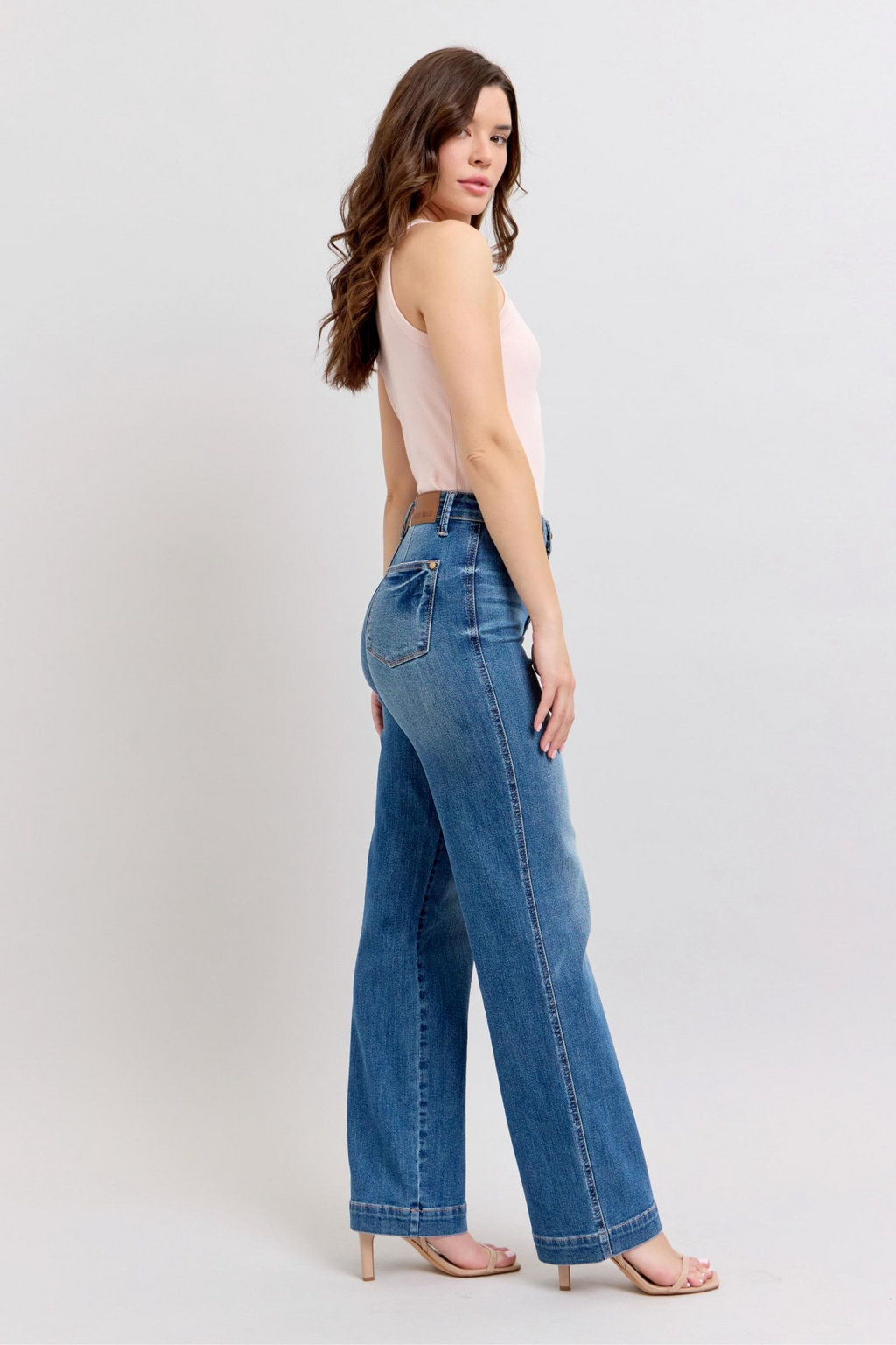 JUDY BLUE HI WAIST CONTRAST THREAD STRAIGHT JEANS
