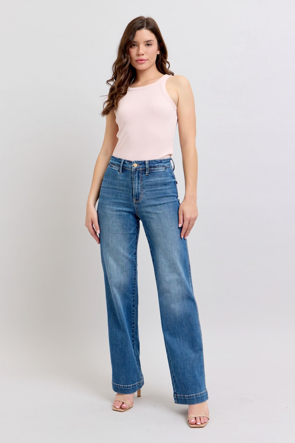 JUDY BLUE HI WAIST CONTRAST THREAD STRAIGHT JEANS