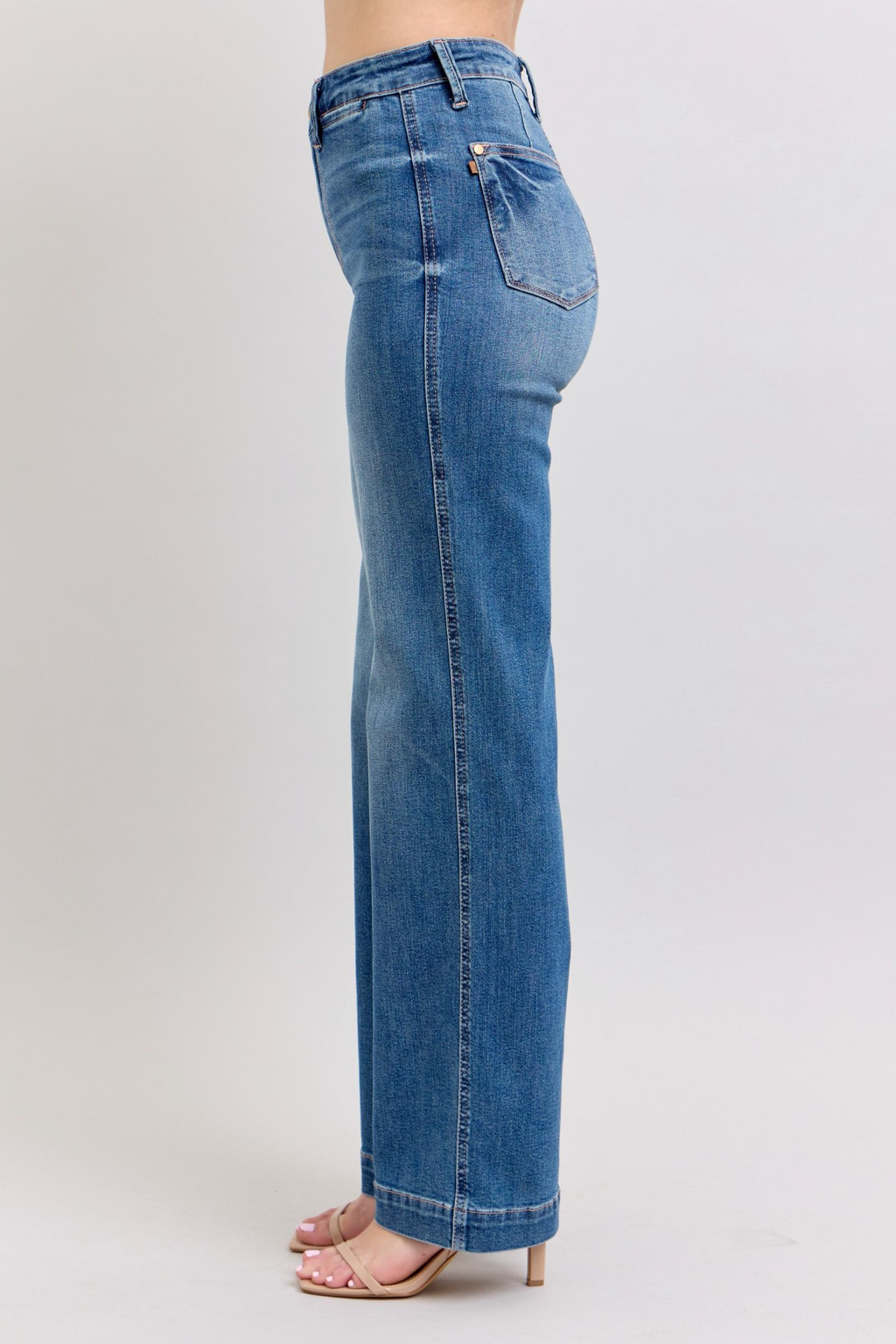 JUDY BLUE HI WAIST CONTRAST THREAD STRAIGHT JEANS