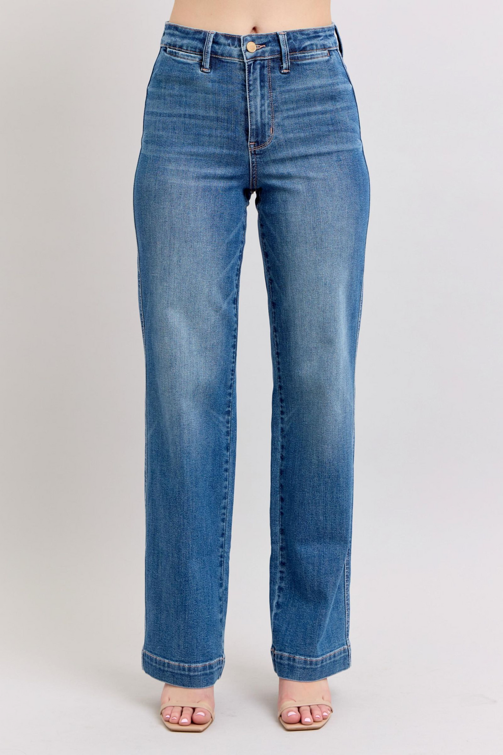 JUDY BLUE HI WAIST CONTRAST THREAD STRAIGHT JEANS