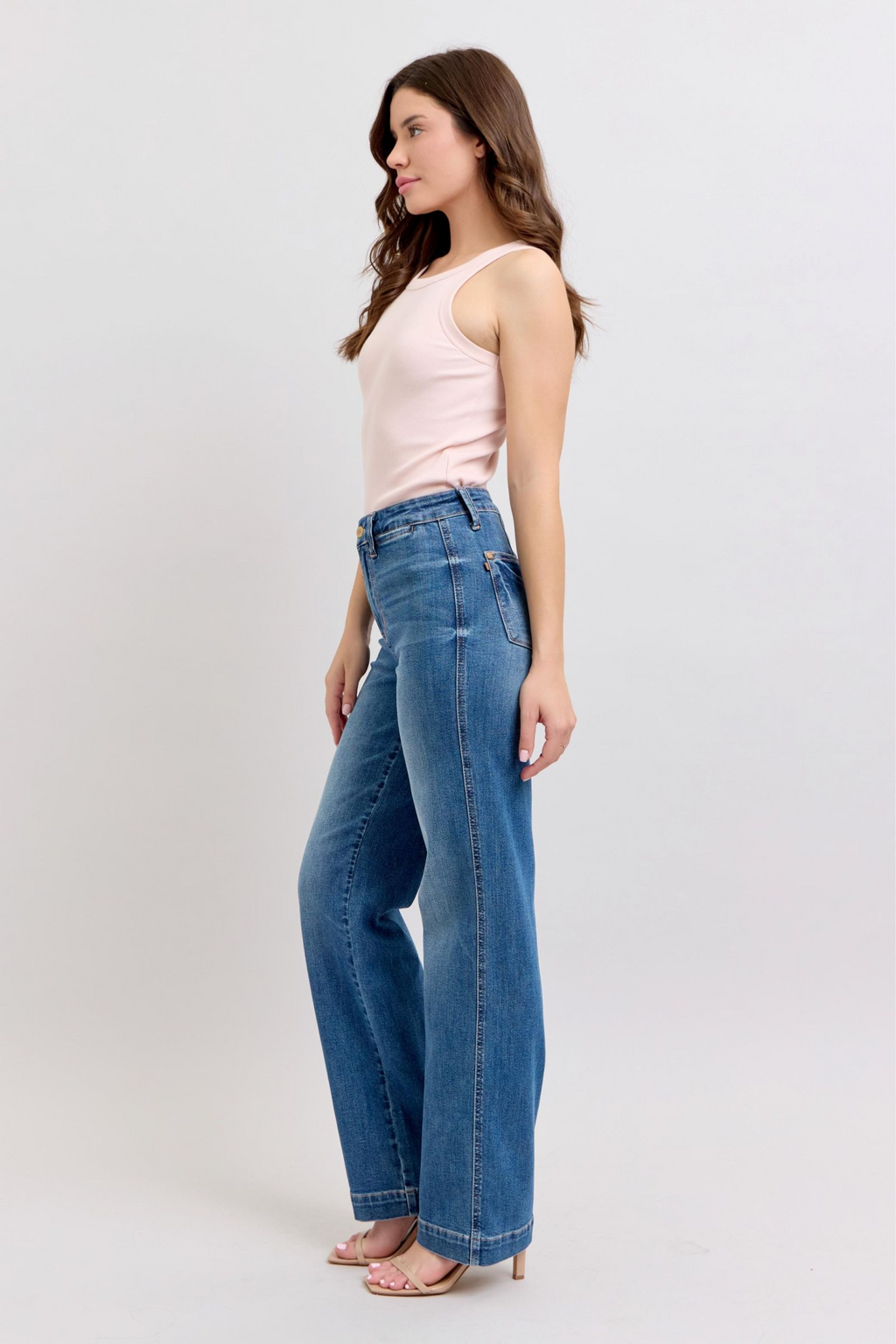 JUDY BLUE HI WAIST CONTRAST THREAD STRAIGHT JEANS