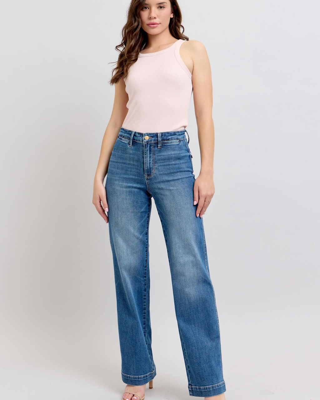 JUDY BLUE HI WAIST CONTRAST THREAD STRAIGHT JEANS