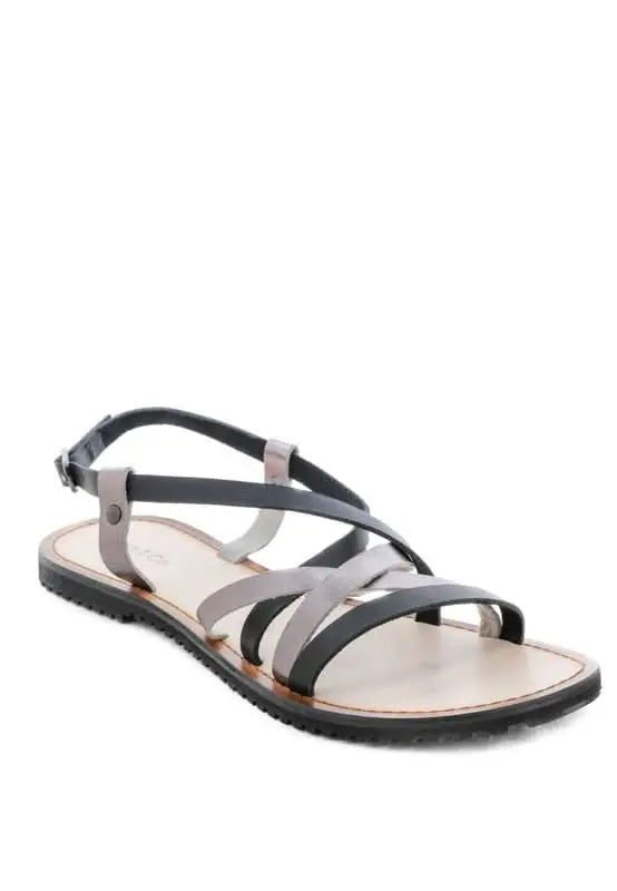 JUNE STRAPPY FLAT LEATHER SANDALS - Sleekdenim.com