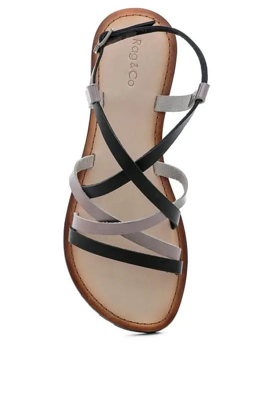 JUNE STRAPPY FLAT LEATHER SANDALS - Sleekdenim.com