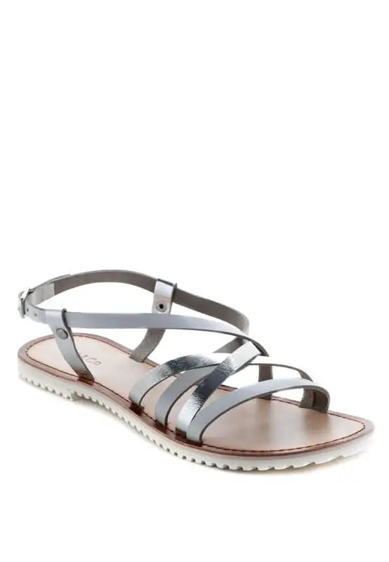 JUNE STRAPPY FLAT LEATHER SANDALS - Sleekdenim.com