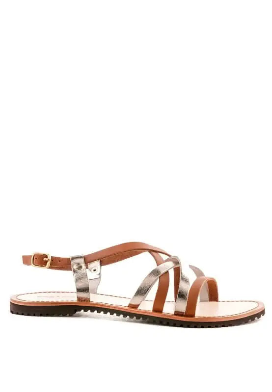 JUNE STRAPPY FLAT LEATHER SANDALS - Sleekdenim.com