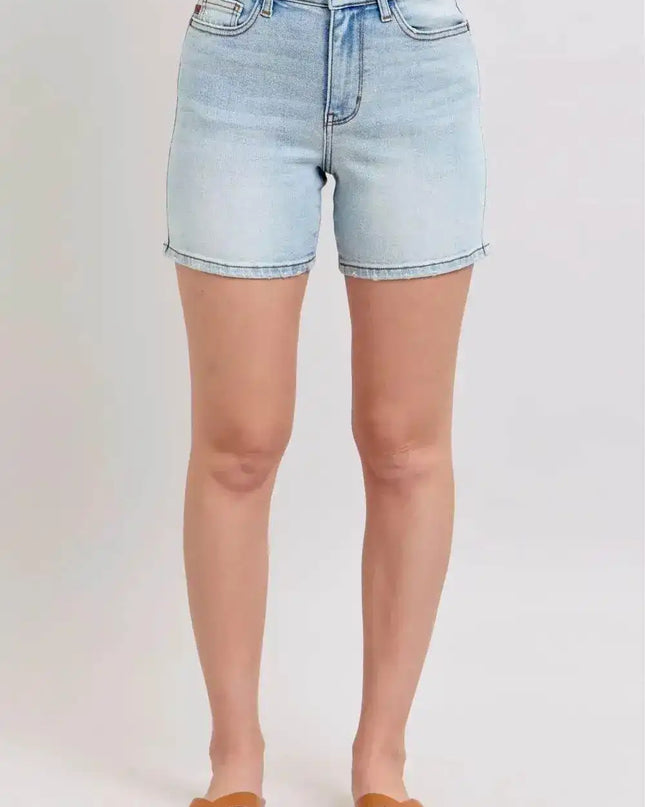 Judy Blue Adjustable High Waist Two Button Denim Shorts with Pockets 152100 - Sleekdenim.com
