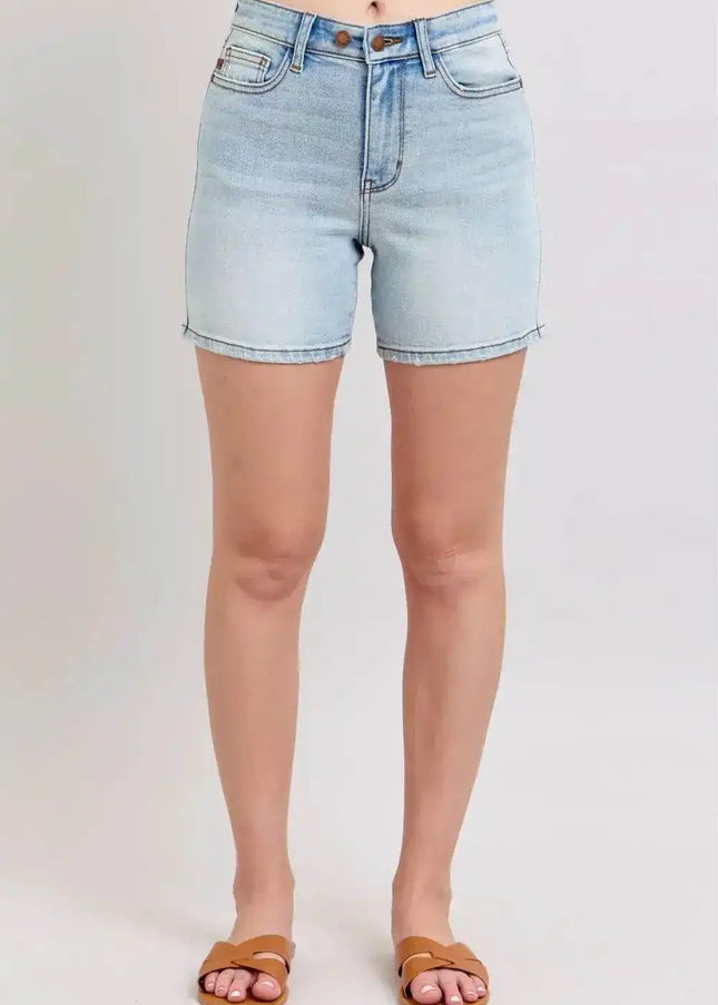Judy Blue Adjustable High Waist Two Button Denim Shorts with Pockets 152100 - Sleekdenim.com
