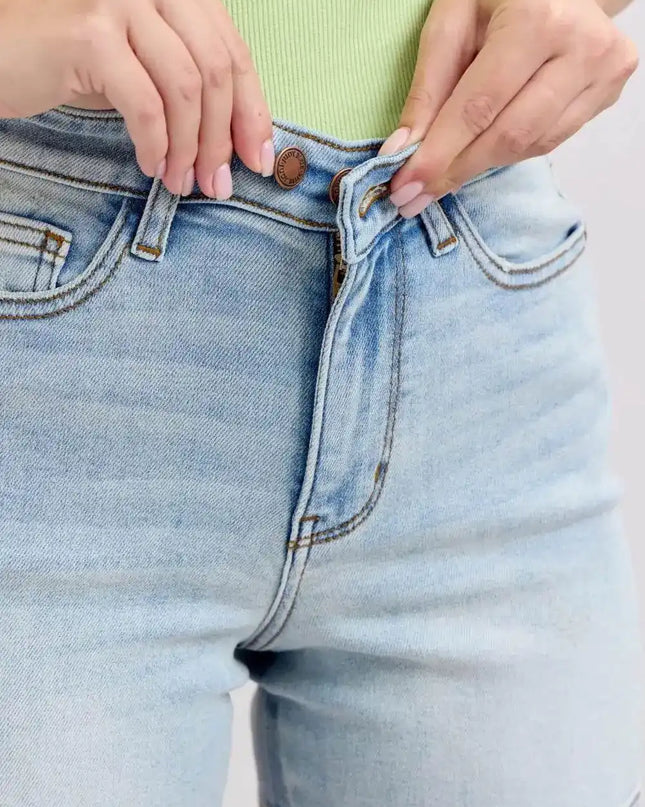 Judy Blue Adjustable High Waist Two Button Denim Shorts with Pockets 152100 - Sleekdenim.com