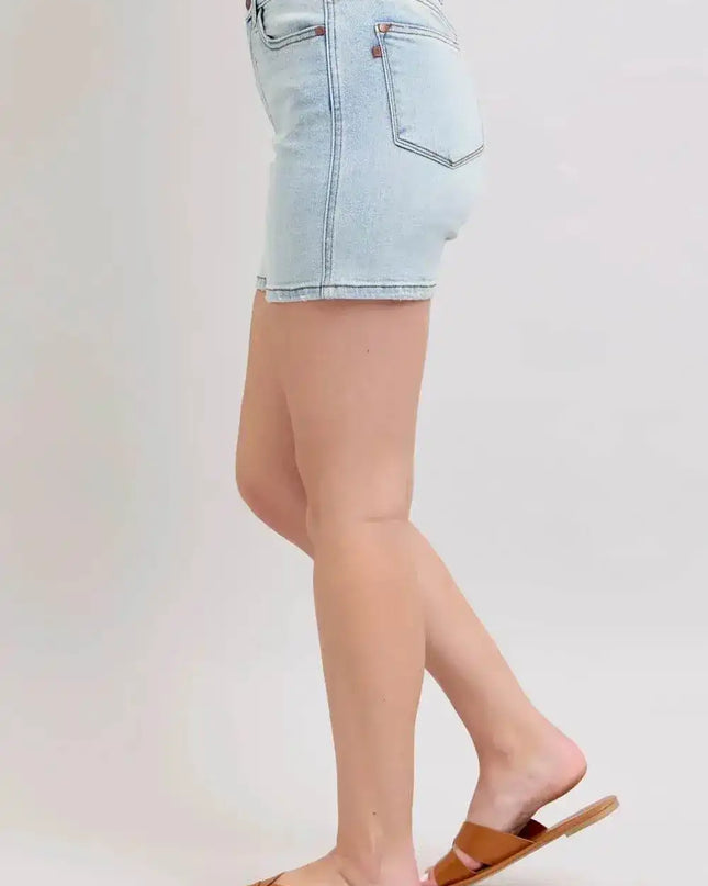 Judy Blue Adjustable High Waist Two Button Denim Shorts with Pockets 152100 - Sleekdenim.com