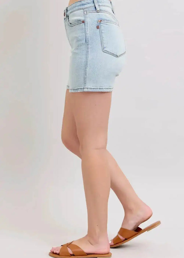 Judy Blue Adjustable High Waist Two Button Denim Shorts with Pockets 152100 - Sleekdenim.com