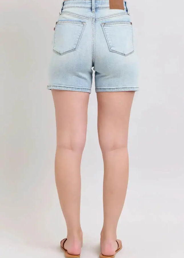Judy Blue Adjustable High Waist Two Button Denim Shorts with Pockets 152100 - Sleekdenim.com