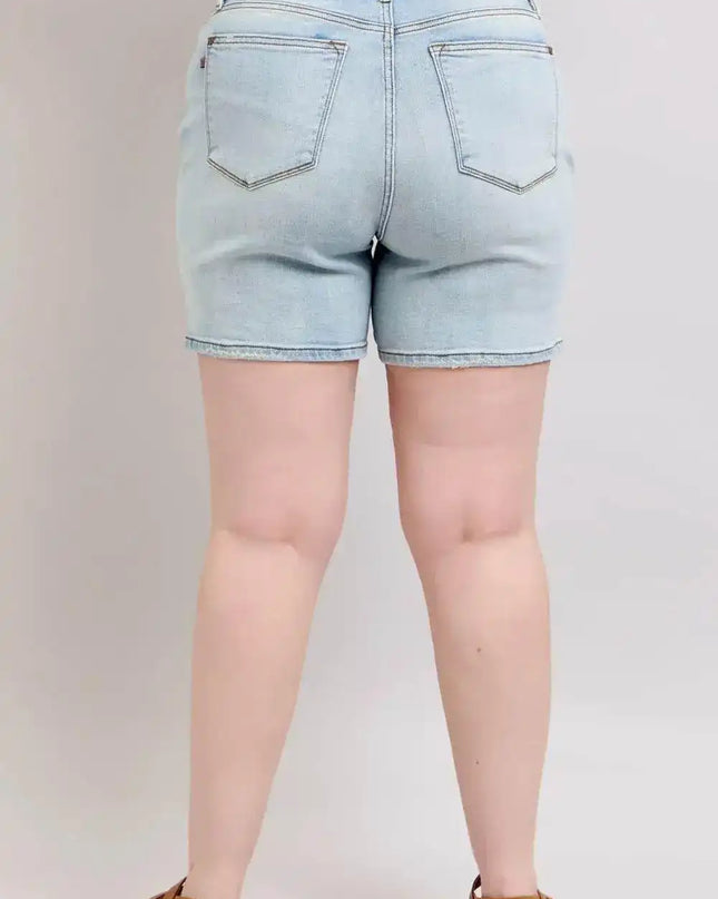 Judy Blue Adjustable High Waist Two Button Denim Shorts with Pockets 152100 - Sleekdenim.com