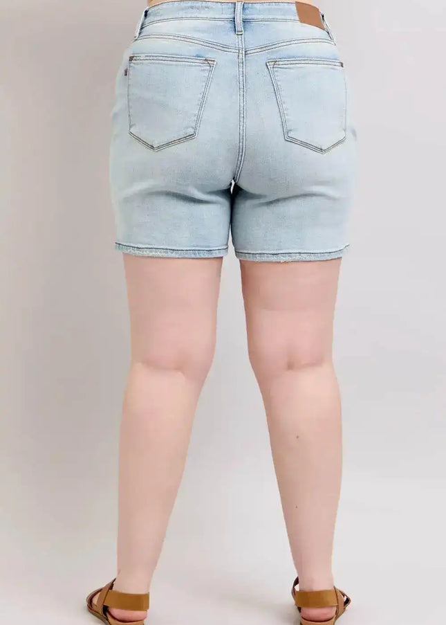 Judy Blue Adjustable High Waist Two Button Denim Shorts with Pockets 152100 - Sleekdenim.com