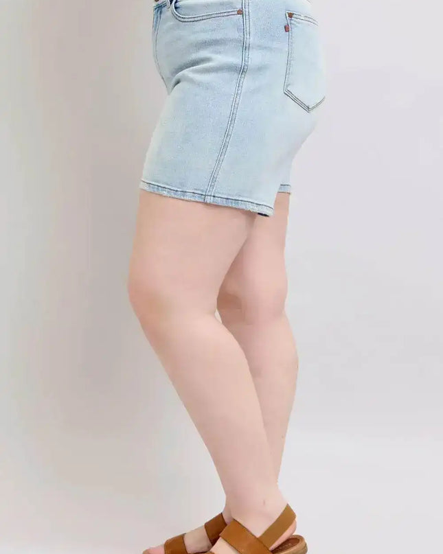 Judy Blue Adjustable High Waist Two Button Denim Shorts with Pockets 152100 - Sleekdenim.com