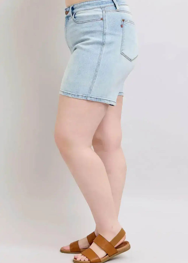 Judy Blue Adjustable High Waist Two Button Denim Shorts with Pockets 152100 - Sleekdenim.com
