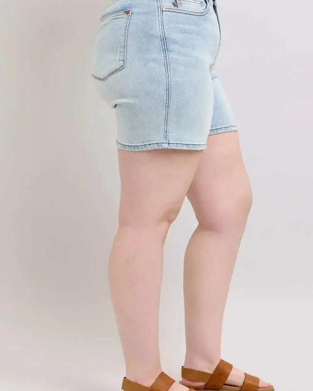 Judy Blue Adjustable High Waist Two Button Denim Shorts with Pockets 152100 - Sleekdenim.com