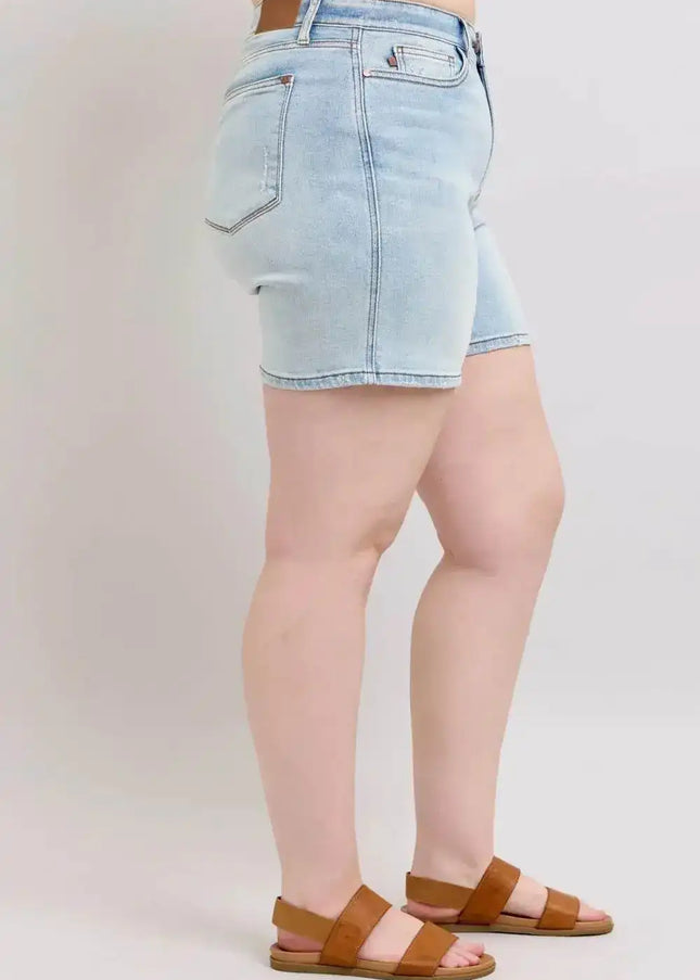 Judy Blue Adjustable High Waist Two Button Denim Shorts with Pockets 152100 - Sleekdenim.com