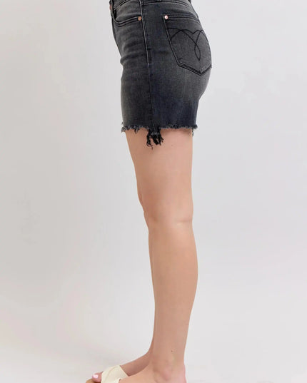 Judy Blue Black Long Cut Off High Rise Dad Shorts 15286 - Sleekdenim.com