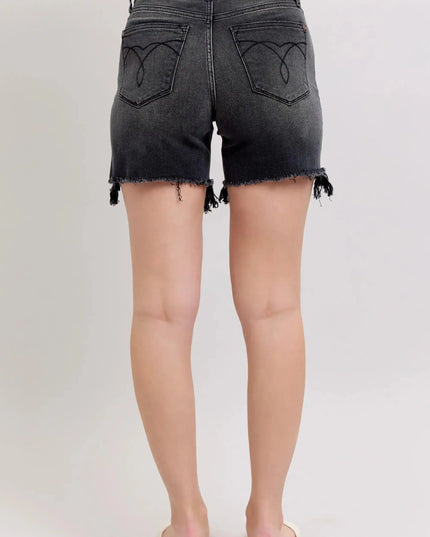 Judy Blue Black Long Cut Off High Rise Dad Shorts 15286 - Sleekdenim.com